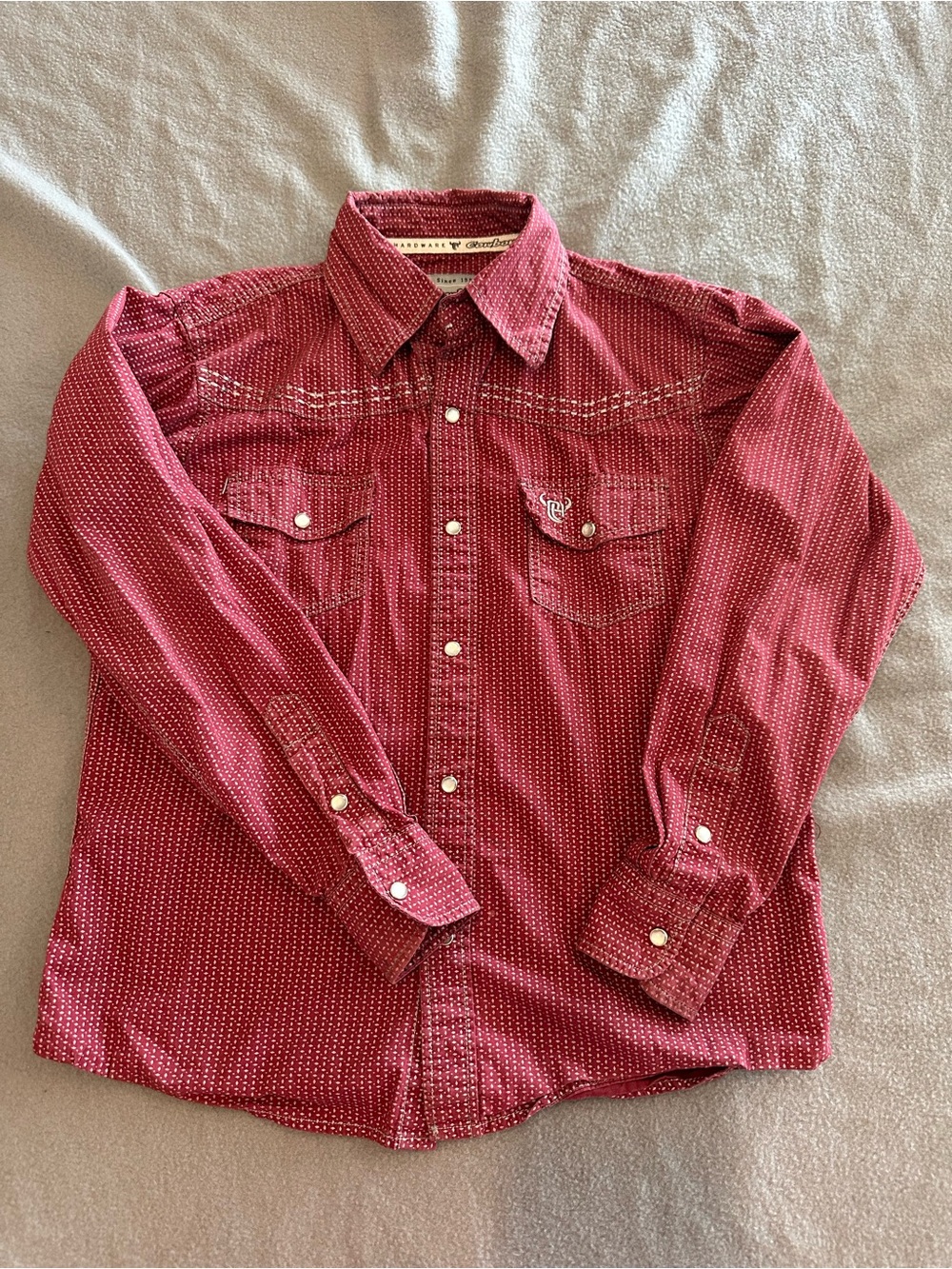Western-Style Boys Button-Down Shirt in Red